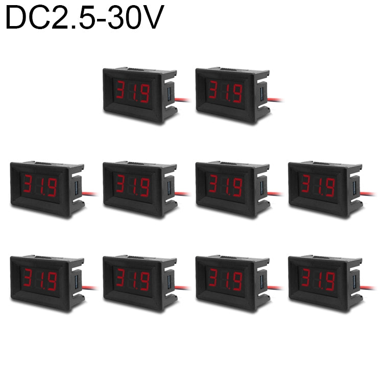 10pcs 0.36 inch 2-wire digital voltage meter with shell, color display, measuring voltage: DC 2.5-30V