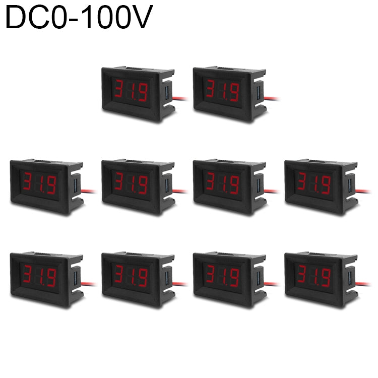 10pcs 0.36 inch 3-wire digital voltage meter with shell, color display, measuring voltage: DC 0-100V