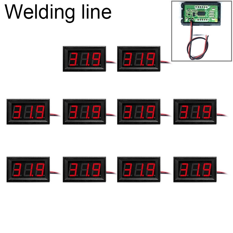 Misuratore di tensione digitale da 10 pezzi da 0,56 pollici a 2 fili per saldatura con guscio, display con luce a colori, tensione di misurazione: DC 4,5-30 V