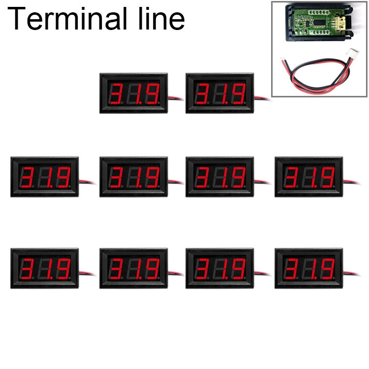 Misuratore di tensione digitale a 3 fili terminali da 10 pezzi da 0,56 pollici con guscio, display a colori, tensione di misurazione: DC 0-100 V