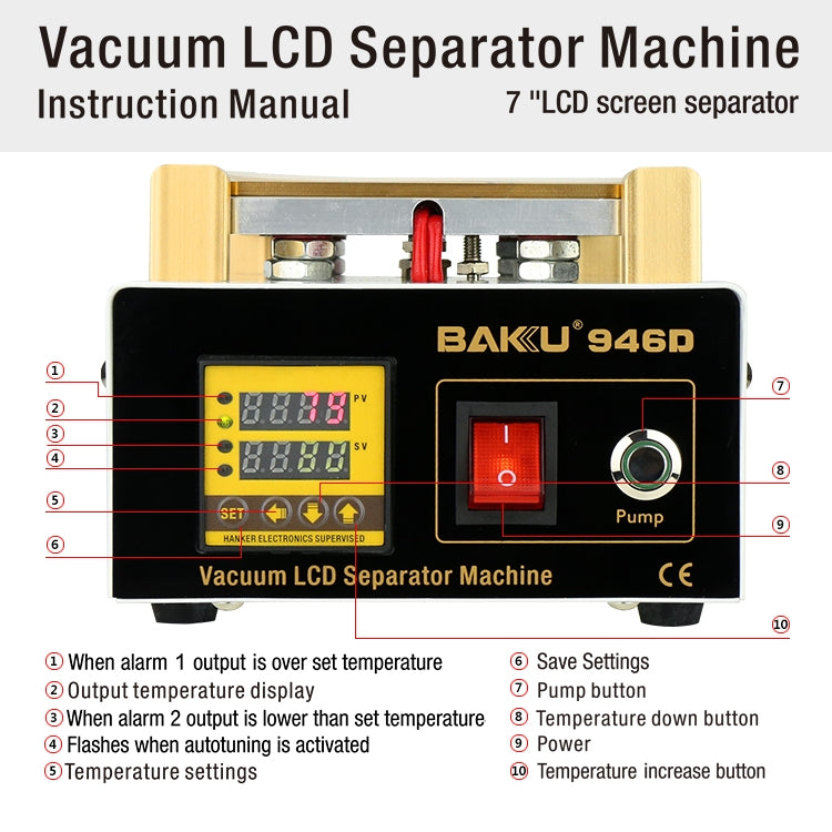 BAKU BK-946D Macchina separatore per pannello touch LCD sottovuoto da 200 W, CA 110 V, BK-946D 200W 110V