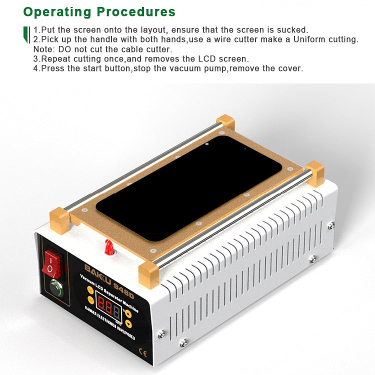 BAKU BK-948D Macchina separatore per pannello touch LCD antistatico sottovuoto da 500 W, CA 220 V, BK-948D 500W 220V EU Plug