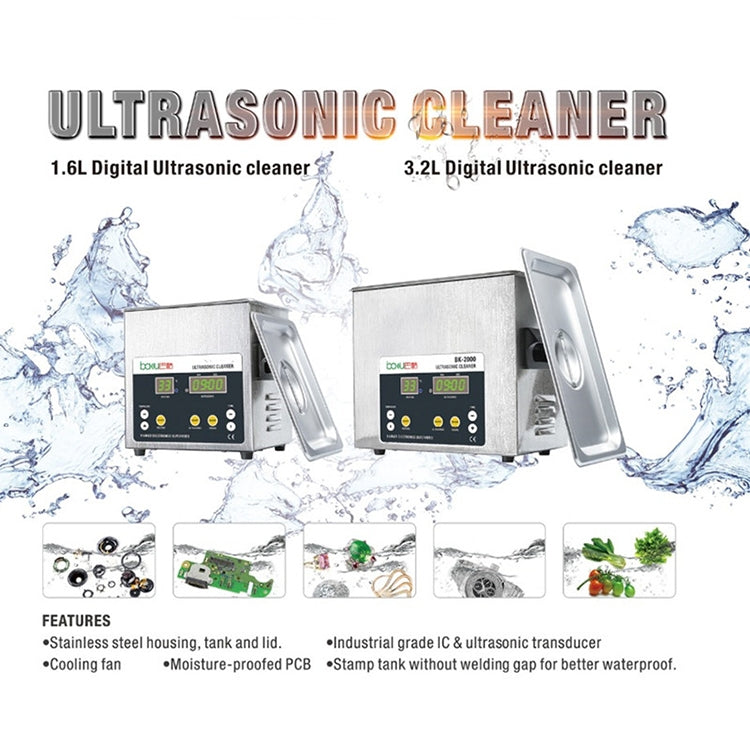 BAKU BK-2000 Pulitore ad ultrasuoni riscaldante con display LCD da 120 W 3,36 L con cestello, CA 220 V, spina UE, BK-2000 120W 3.36L 220V
