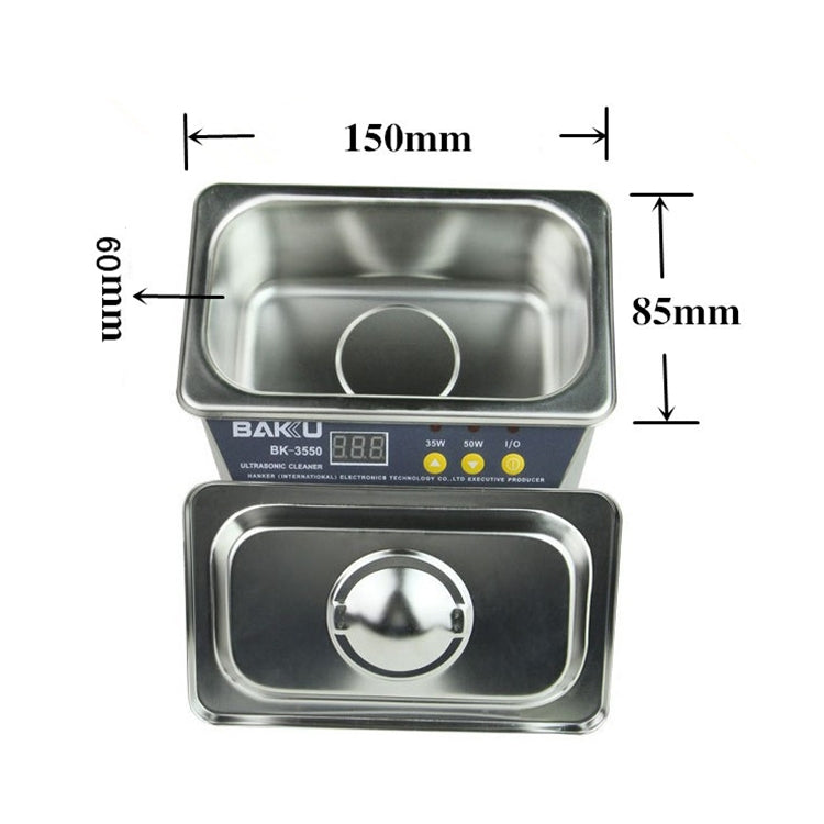 BAKU BK-3550 Pulitore a ultrasuoni con display LCD regolabile da 35 W / 50 W, 0,8 litri, CA 220 V, spina europea, BK-3550 35W / 50W 0.8L 220V