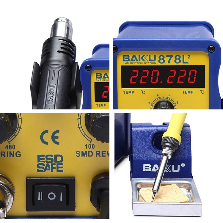 BAKU BK-878L2 AC 220V Display LED 2 in 1 Stazione di saldatura per saldatore con pistola ad aria calda, BK-878L2 AC 220V