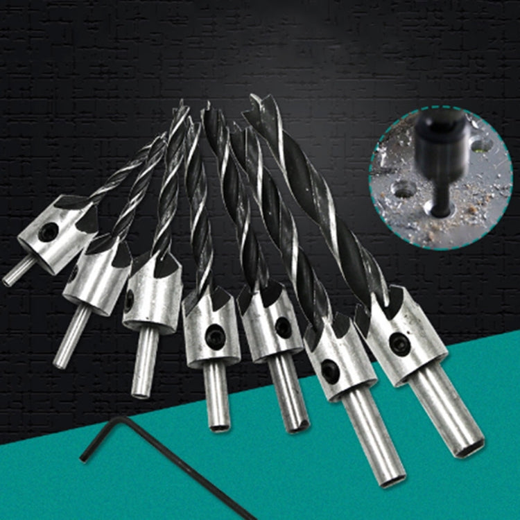 Set di punte per trapano in acciaio ad alta velocità a tre punte per svasatore per legno 7 in 1, 3-10 mm, 7 PCS/Set