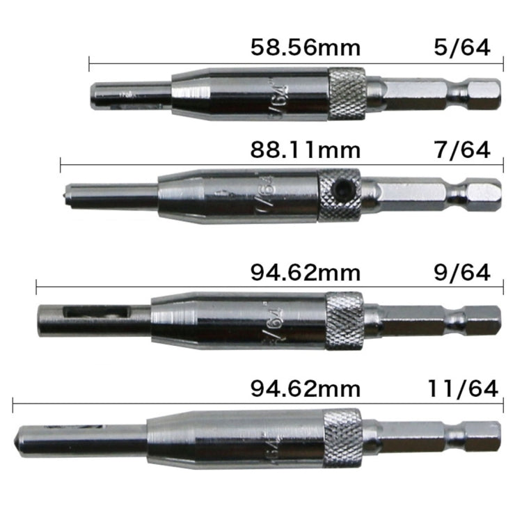 4 pz/set porte autocentranti cerniera maschiatrice set di punte per trapano perforatrice strumenti per la lavorazione del legno (5/64,7/64,9/64,11/64 pollici), 4 PCS/Set