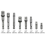 8 pezzi/set barra di prolunga per punta a bussola adattatore codolo esagonale cacciavite per dadi punta per trapano elettrico, 1/4 (65/50/30/25 mm), 3/8 (65/50 mm), 1/2 (73/50 mm), 8 PCS/Set Length:65-73mm