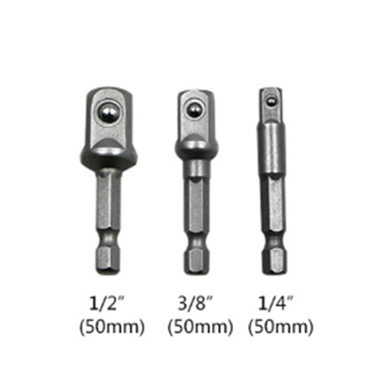 3 pezzi/set barra di prolunga per punta a bussola adattatore codolo esagonale cacciavite per dadi punta per trapano elettrico (1/4, 3/8, 1/2 pollici), lunghezza: 50 mm, Length: 50mm