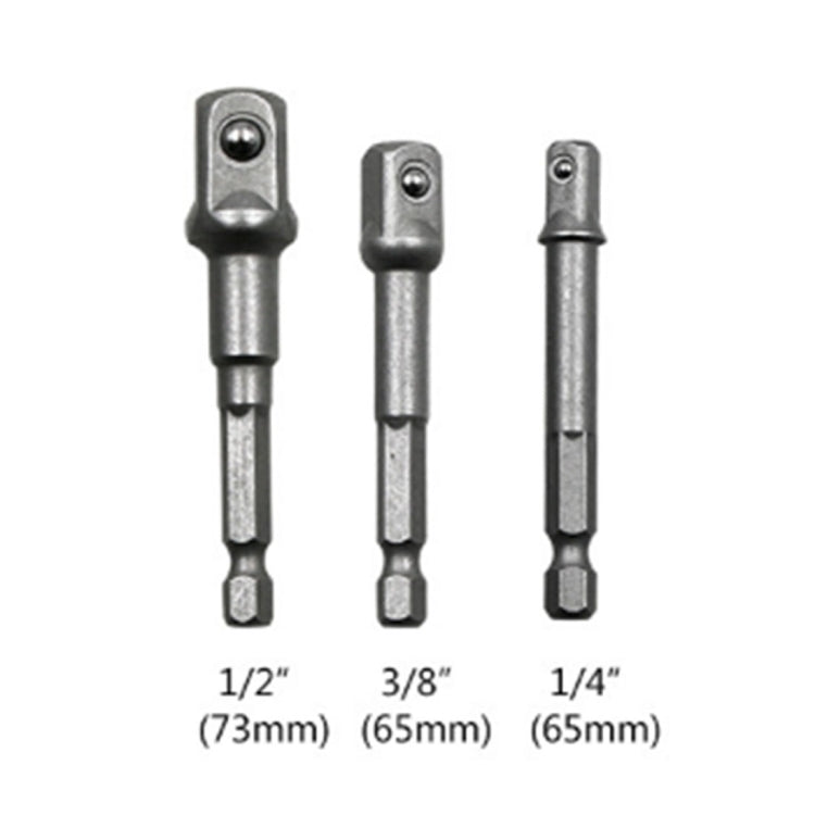 3 pezzi/set barra di prolunga per presa a bussola adattatore codolo esagonale cacciavite per dadi punta per trapano elettrico (1/4, 3/8, 1/2 pollici), lunghezza: 65-73 mm, 3 PCS/Set Length:65-73mm