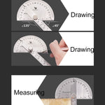 Cercatore di angolo del goniometro in acciaio inossidabile da 0-180 gradi con strumento righello di misurazione del braccio da 0-150 mm, 0-150mm Ruler