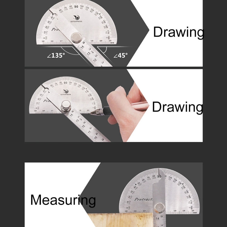 Cercatore di angolo del goniometro in acciaio inossidabile da 0-180 gradi con strumento righello di misurazione del braccio da 0-150 mm, 0-150mm Ruler