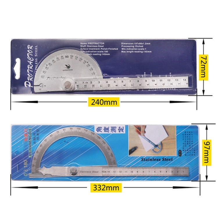 Cercatore di angolo del goniometro in acciaio inossidabile da 0-180 gradi con strumento righello di misurazione del braccio da 0-150 mm, 0-150mm Ruler