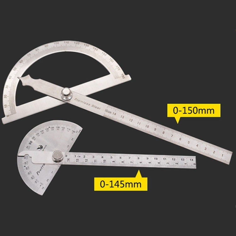 Cercatore di angolo del goniometro in acciaio inossidabile da 0-180 gradi con strumento righello di misurazione del braccio da 0-150 mm, 0-150mm Ruler