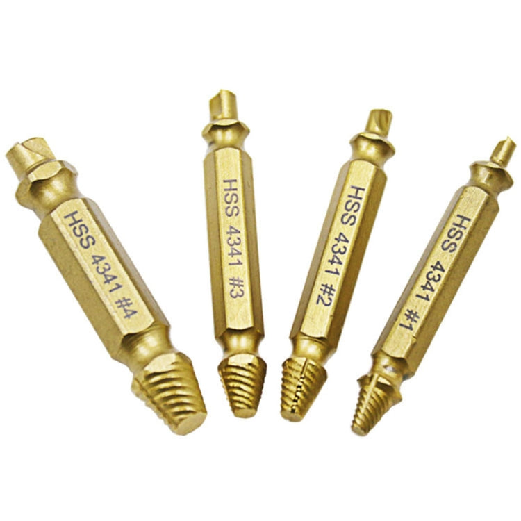 Estrattore di viti 4 in 1 per punte da trapano Strumento per rimuovere bulloni rotti (1#, 2#, 3#, 4#), con custodia in plastica, Gold s2, Gold 4341, 4341, s2