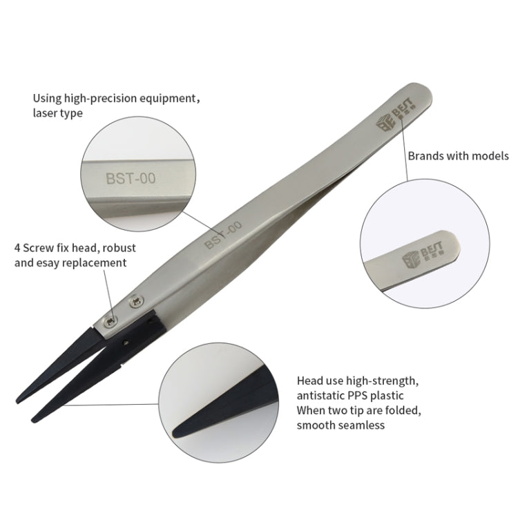 BEST BST-00 Straight Head Tweezers for Cell Phone/Computer Repair, BST-00