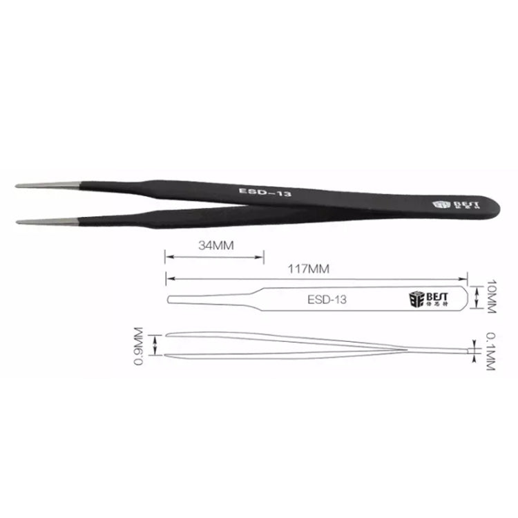 BEST ESD Stainless Steel Precision Anti-Static Tweezers BST-13, BST-13