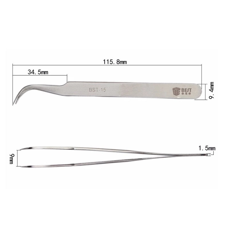 BEST BST-15L Brushed Stainless Steel Tweezers, BST-15L