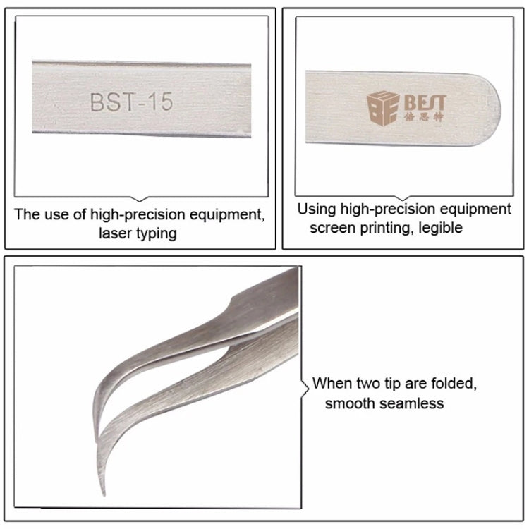 BEST BST-15L Brushed Stainless Steel Tweezers, BST-15L