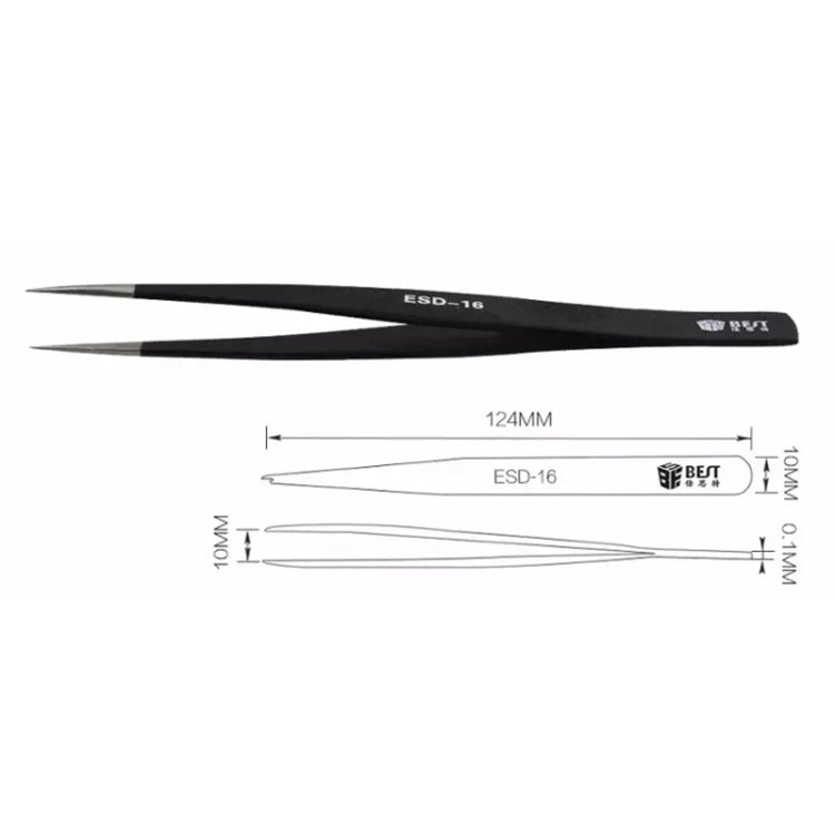 BEST ESD Stainless Steel Precision Anti-Static Tweezers BST-16, BST-16