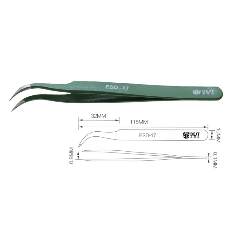 BEST ESD Stainless Steel Precision Anti-Static Tweezers BST-17, BST-17