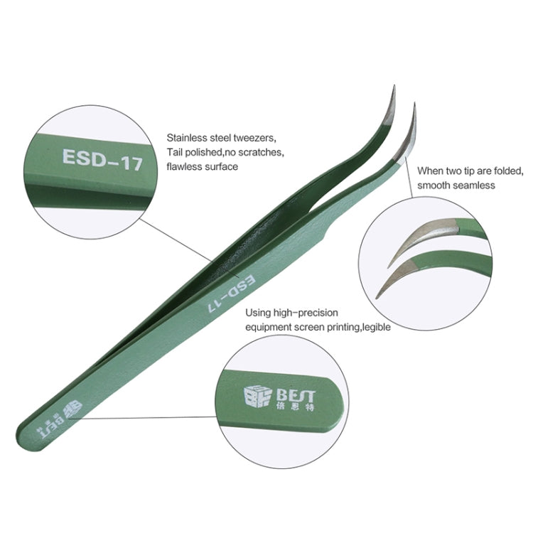 BEST ESD Stainless Steel Precision Anti-Static Tweezers BST-17, BST-17