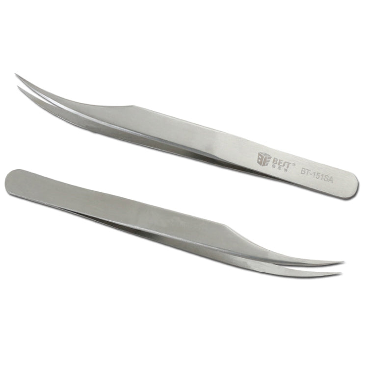 BEST BST-151SA Brushed Stainless Steel Tweezers, BST-151SA