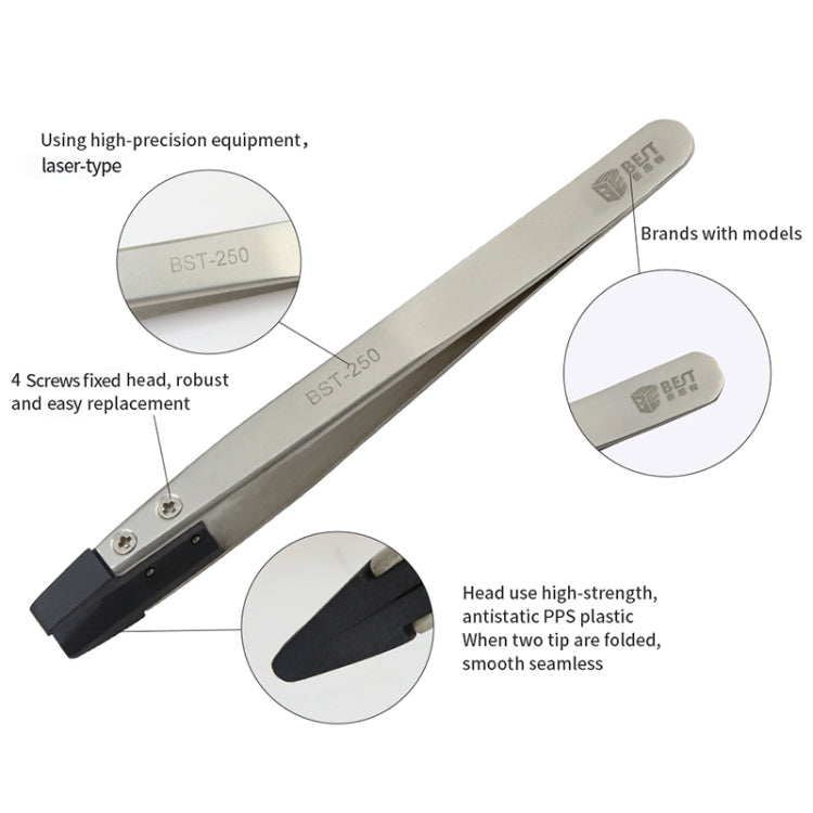 BEST Snti Stainless Steel Static Tweezers BST-250, BST-250