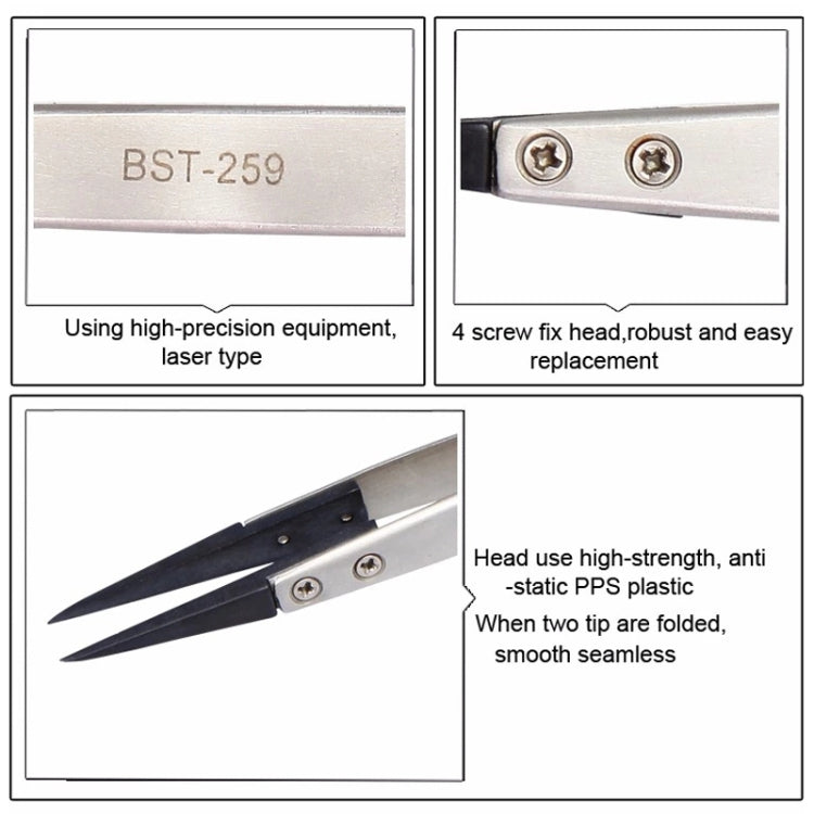 BEST Snti Stainless Steel Static Tweezers BST-259, BST-259