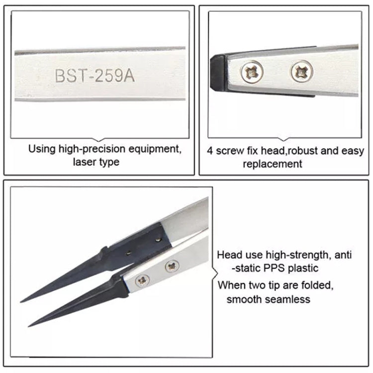 BEST Anti-static Stainless Steel Tweezers BST-259A, BST-259A