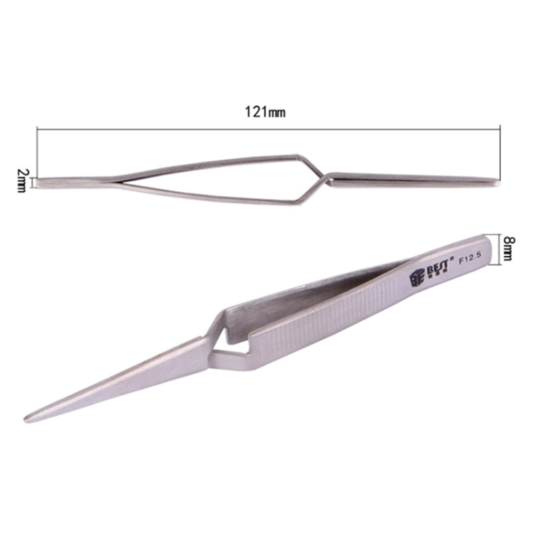 BEST Self-Closed Straight Stainless Steel Lab Tweezers BST-F12.5, BST-F12.5