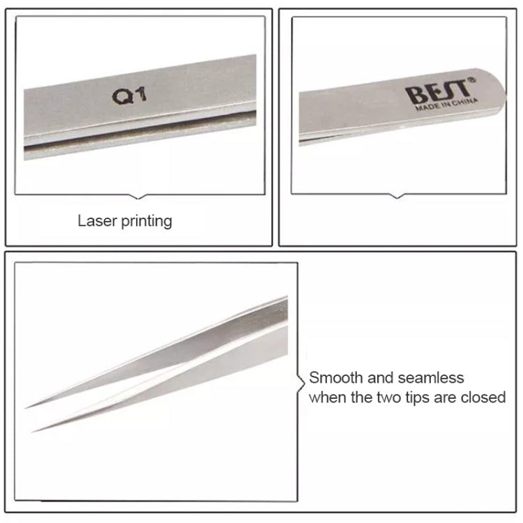 BEST BST-Q1 Brushed Stainless Steel Tweezers, BST-Q1