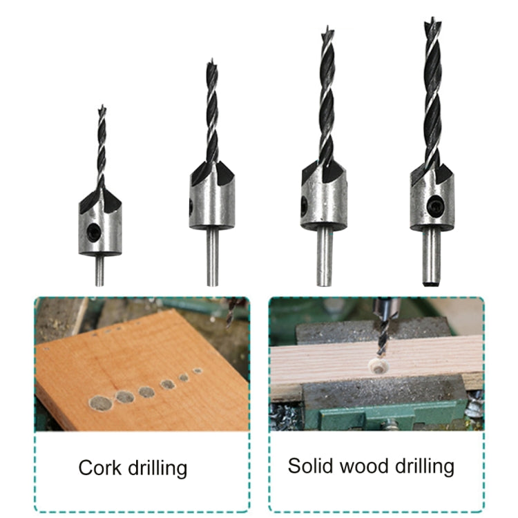 Set di punte per trapano in acciaio ad alta velocità a tre punte per svasatore per legno 4 in 1, 3-6 mm, 4 PCS/Set