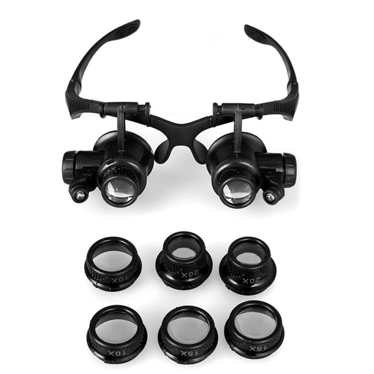 Double Head Magnifying Glass for Jeweler Glasses 10X 15X 20X 25X with 2 LED Lights (Black), 10X/15X/20X/25X