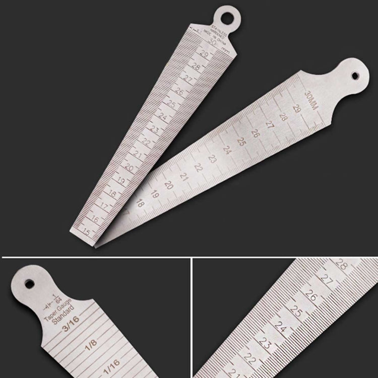 Wedge Feeler Gap 15-30mm Righello in acciaio inossidabile Ispezione Calibro conico Strumento di misura metrico imperiale, 15-30mm Metric Imperial