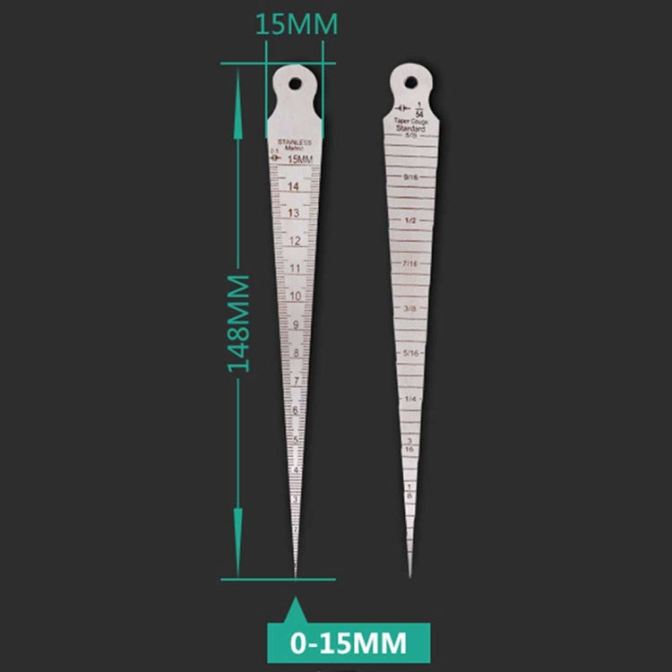 Wedge Feeler Gap 1-15mm Sottile Righello In Acciaio Inossidabile Ispezione Calibro Conico Strumento Di Misura Imperiale Metrico, 1-15mm Thin Metric Imperial