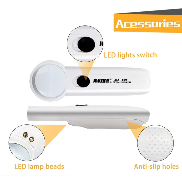 JAKEMY JM-Z19 8X Portable Optical Magnifying Glass with LED Light, JM-Z19 8X Magnifier