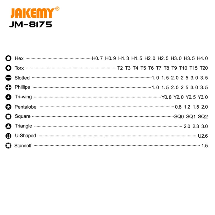 JAKEMY JM-8175 50 in 1 Double-Sided Outer Box Multifunctional Precision Screwdriver Set, JM-8175 50 in 1