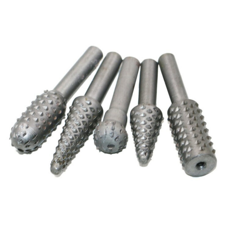 5 pezzi/set lavorazione del legno intaglio del legno gambo da 6 mm punte rotanti per molatura in rilievo con testa per raspa, 5 PCS/Set Drill Bits