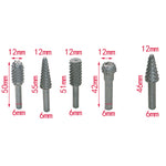 5 pezzi/set lavorazione del legno intaglio del legno gambo da 6 mm punte rotanti per molatura in rilievo con testa per raspa, 5 PCS/Set Drill Bits