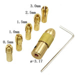 7 pezzi/set ottone 0,5-3 mm piccola punta da trapano elettrico pinza micro twist 3,17 mm set di mandrini con chiave, 3.17mm
