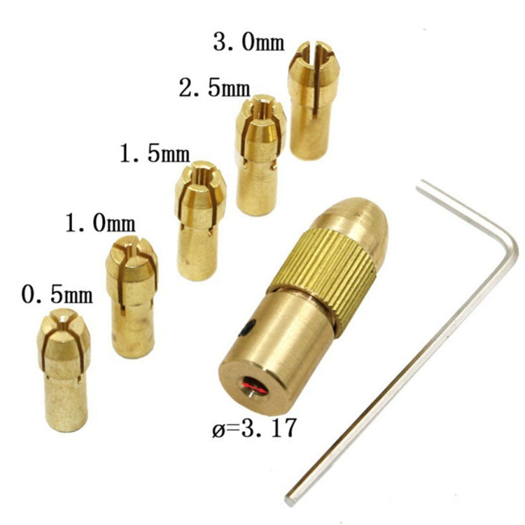 7 pezzi/set ottone 0,5-3 mm piccola punta da trapano elettrico pinza micro twist 3,17 mm set di mandrini con chiave, 3.17mm