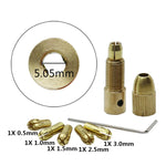 7 pezzi/set ottone 0,5-3 mm piccola punta da trapano elettrico pinza micro twist 5,05 mm set di mandrini con chiave, 5.05mm