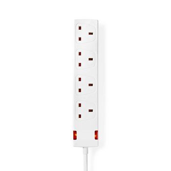 Extension Socket | Type G | 4-Way | 1.50 m | 3120W | 13 A | Kind of grounding: UK Plug Earth pin | 230 V AC 50/60 Hz | Socket angle: 90° | H05VV-F 3G1.5mm² | White