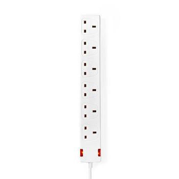 Extension Socket | Type G | 6-Way | 3.00 m | 3120W | 13 A | Kind of grounding: UK Plug Earth pin | 230 V AC 50/60 Hz | Socket angle: 90° | H05VV-F 3G1.5mm² | White