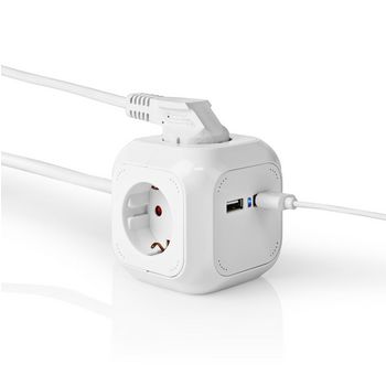 Extension Socket | Type F (EEC 7/7) | 4-Way | 1.50 m | 3680W | 16 A | Kind of grounding: Side Contacts | 230 V AC 50/60 Hz | Socket angle: 90° | H05VV-F 3G1.5mm² | White