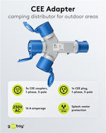 Adattatore CEE blu da campeggio con spina 16A e 3 prese CEE 230V IP44 4040849762376 76237 F1084