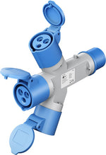 Adattatore CEE blu da campeggio con spina 16A e 3 prese CEE 230V IP44 4040849762376 76237 F1084