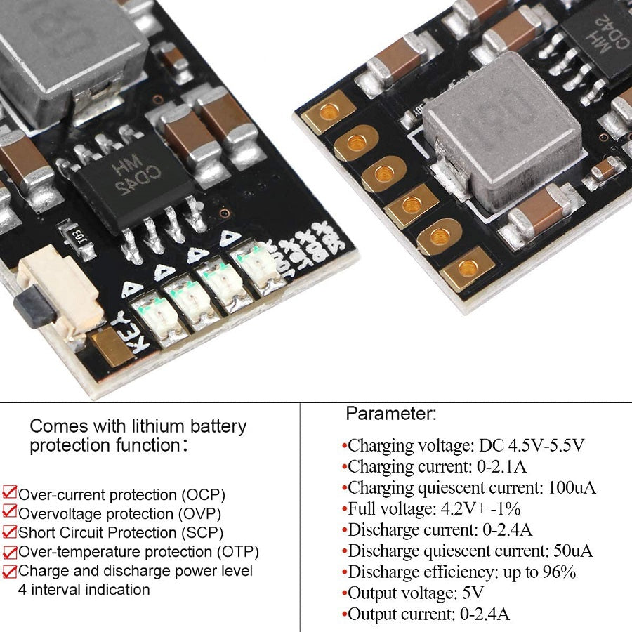 Modulo di carica per batterie al Litio 1A con protezione batteria 18650 e modulo di scarico 2A 5V 10 pezzi F1510