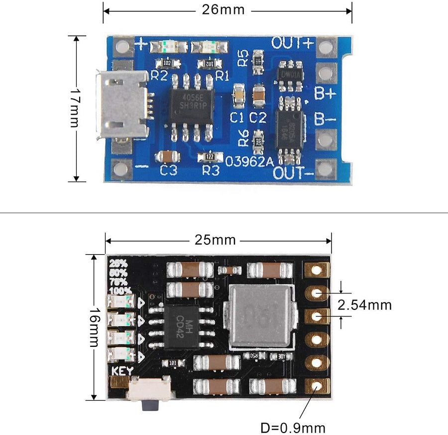 Modulo di carica per batterie al Litio 1A con protezione batteria 18650 e modulo di scarico 2A 5V 10 pezzi F1510